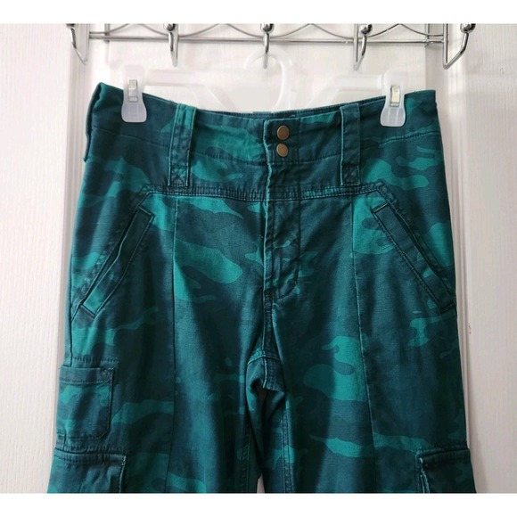 Anthropologie Austin Cargo Crop Pants Womens Teal Camouflage Stretch Twill Sz 27 - Picture 4 of 12